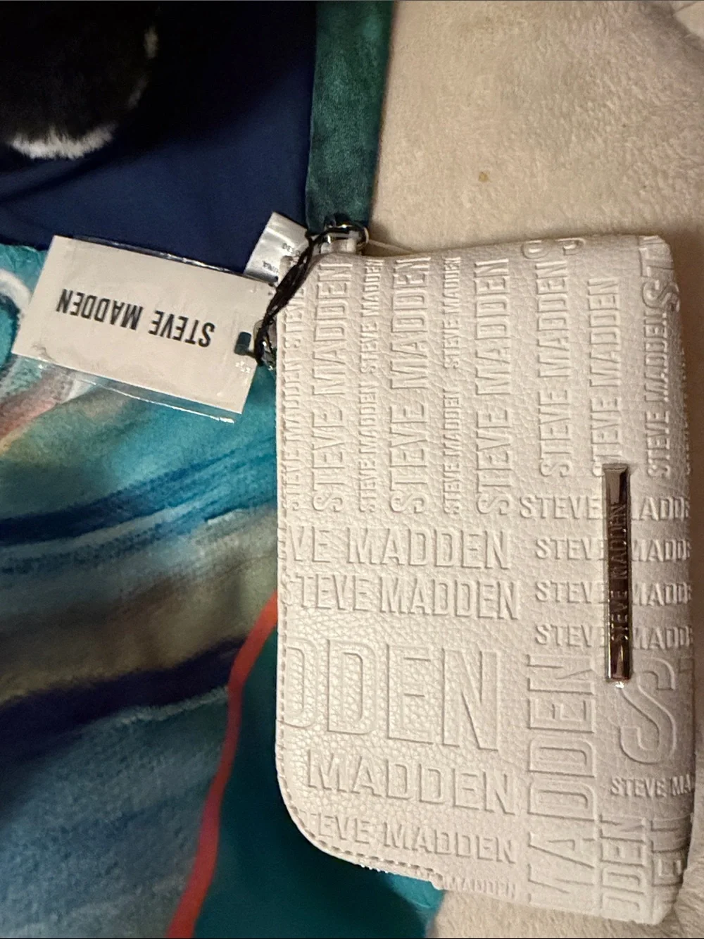 Steve Madden White Embossed Wristlet Clutch